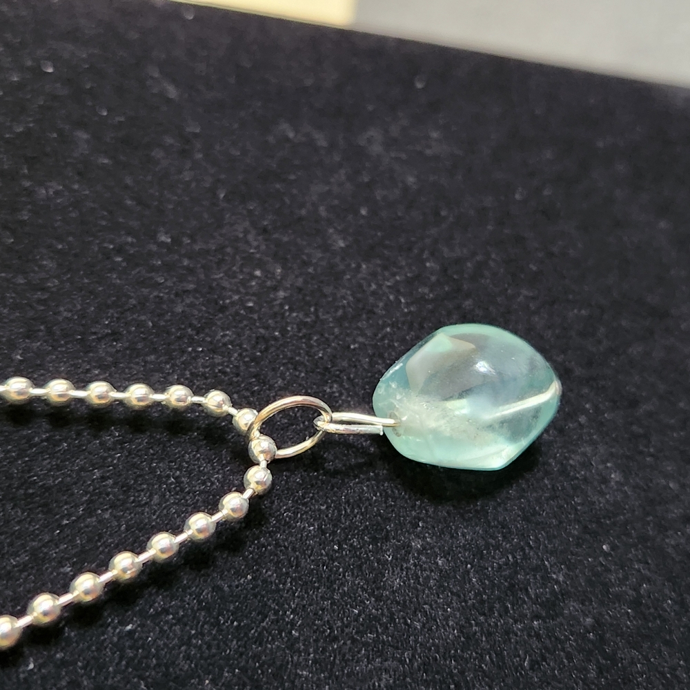 Rare Natural Sea Blue Green Flourite Polished Chunk Necklace